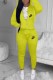 Yellow Casual Print Letter Hooded Collar Long Sleeve Two Pieces