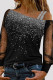 Grey Casual Print Patchwork Oblique Collar Tops