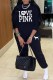 Black Street Print Letter O Neck Long Sleeve Two Pieces