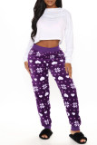 Red Casual Patchwork Regular High Waist Conventional Full Print Bottoms