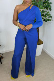 Pink Casual Elegant Solid Patchwork Asymmetrical Oblique Collar Straight Jumpsuits