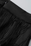 Red Elegant Solid Tassel Patchwork Turtleneck Long Sleeve Two Pieces