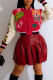 Red Casual Street Print Patchwork Buckle Outerwear