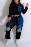 Red Casual Solid Patchwork O Neck Long Sleeve Two Pieces