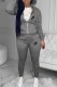 Grey Casual Print Letter Hooded Collar Long Sleeve Two Pieces
