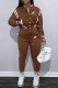 Coffee Street Print Patchwork Mandarin Collar Long Sleeve Two Pieces
