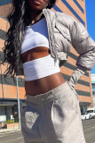 Grey Casual Street Solid Patchwork Cardigan Collar Outerwear