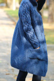 Blue Casual Solid Cardigan Hooded Collar Outerwear