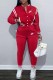 Red Street Print Patchwork Mandarin Collar Long Sleeve Two Pieces