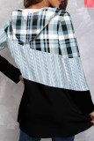 Red Casual Plaid Print Patchwork Hooded Collar Tops