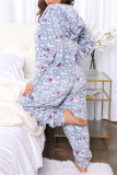 Powder White Casual Living Print Patchwork Hooded Collar Regular Jumpsuits