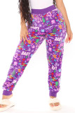 Red Casual Patchwork Regular High Waist Conventional Full Print Bottoms
