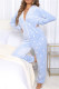 Blue White Casual Living Print Patchwork Hooded Collar Regular Jumpsuits