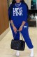 Blue Street Print Letter O Neck Long Sleeve Two Pieces