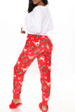 Red Casual Patchwork Regular High Waist Conventional Full Print Bottoms