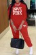 Red Street Print Letter O Neck Long Sleeve Two Pieces