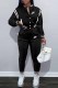 Black Street Print Patchwork Mandarin Collar Long Sleeve Two Pieces