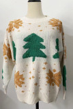 Red Casual Christmas Tree Patchwork O Neck Tops