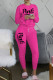 Rose Red Casual Letter Print Basic O Neck Long Sleeve Two Pieces
