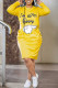 Yellow Casual Print Patchwork O Neck Straight Dresses