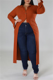 Orange Casual Solid Patchwork Cardigan Turndown Collar Plus Size Overcoat