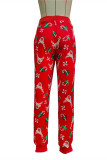 Red Casual Patchwork Regular High Waist Conventional Full Print Bottoms