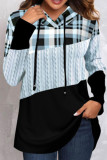 Red Casual Plaid Print Patchwork Hooded Collar Tops