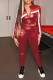 Red Casual Patchwork Zipper Long Sleeve Two Pieces
