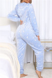 Powder White Casual Living Print Patchwork Hooded Collar Regular Jumpsuits