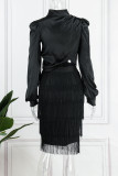 Red Elegant Solid Tassel Patchwork Turtleneck Long Sleeve Two Pieces