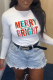 White Street Vintage Print Letter O Neck Tops