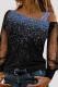 Blue Casual Print Patchwork Oblique Collar Tops