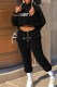 Black Sportswear Print Letter Hooded Collar Long Sleeve Two Pieces