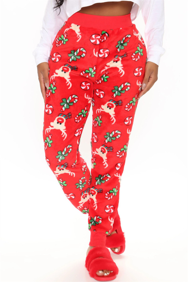Red Casual Patchwork Regular High Waist Conventional Full Print Bottoms