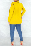 Yellow Casual Solid Patchwork Turn-back Collar Outerwear