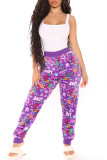 Red Casual Patchwork Regular High Waist Conventional Full Print Bottoms