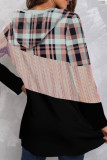 Red Casual Plaid Print Patchwork Hooded Collar Tops