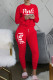 Red Casual Letter Print Basic O Neck Long Sleeve Two Pieces