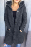 Coffee Casual Solid Cardigan Hooded Collar Outerwear