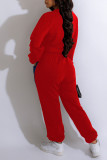 Red Casual Solid Patchwork O Neck Long Sleeve Two Pieces