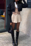 Grey Casual Street Solid Patchwork Cardigan Collar Outerwear