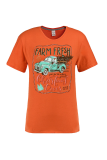 Orange Casual Vintage Print Patchwork Letter O Neck T-Shirts
