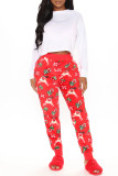 Red Casual Patchwork Regular High Waist Conventional Full Print Bottoms