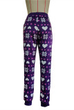 Red Casual Patchwork Regular High Waist Conventional Full Print Bottoms