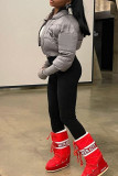 Grey Casual Street Solid Patchwork Cardigan Collar Outerwear
