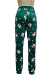 Red Casual Patchwork Regular High Waist Conventional Full Print Bottoms