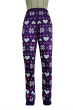 Red Casual Patchwork Regular High Waist Conventional Full Print Bottoms