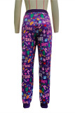 Red Casual Patchwork Regular High Waist Conventional Full Print Bottoms