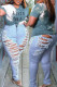 Baby Blue Fashion Casual Solid Ripped Plus Size Jeans