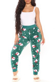Red Casual Patchwork Regular High Waist Conventional Full Print Bottoms
